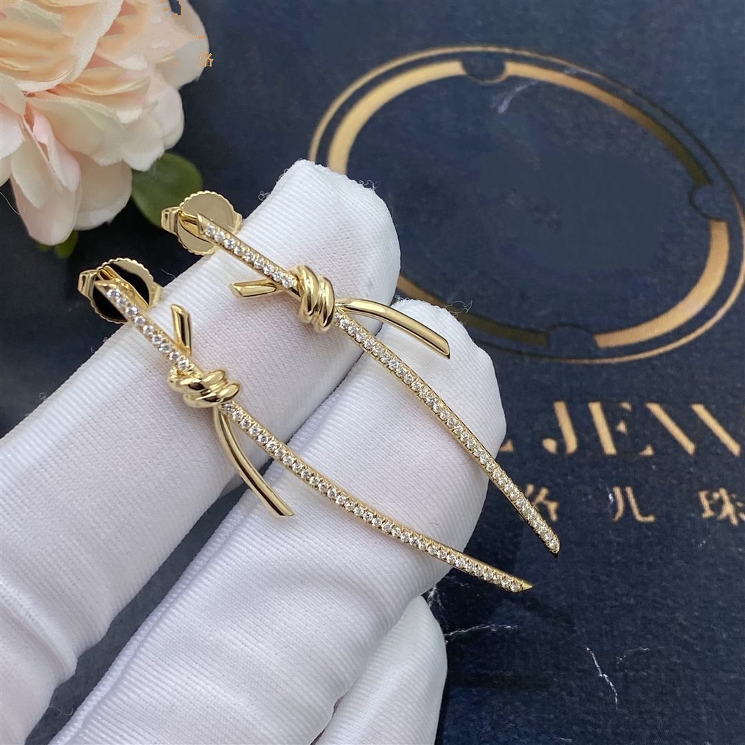 [Lume Jewelry]KNOT DROP EARRINGS IN YELLOW GOLD WITH DIAMONDS