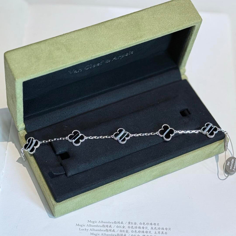 ¡®Lume Jewelry¡¯CLOVER 5 MOTIF VEINED ONYX BRACELET SILVER