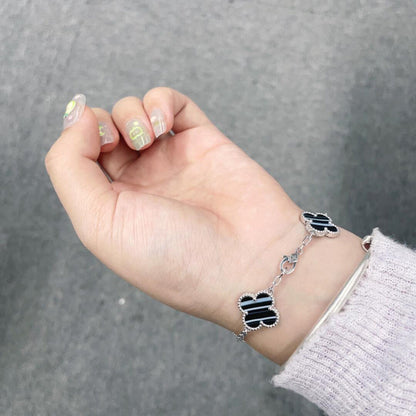 ¡®Lume Jewelry¡¯CLOVER 5 MOTIF VEINED ONYX BRACELET SILVER