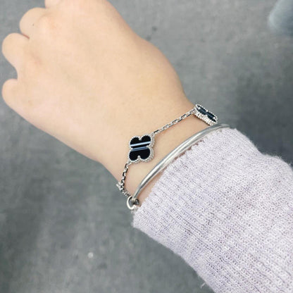 ¡®Lume Jewelry¡¯CLOVER 5 MOTIF VEINED ONYX BRACELET SILVER