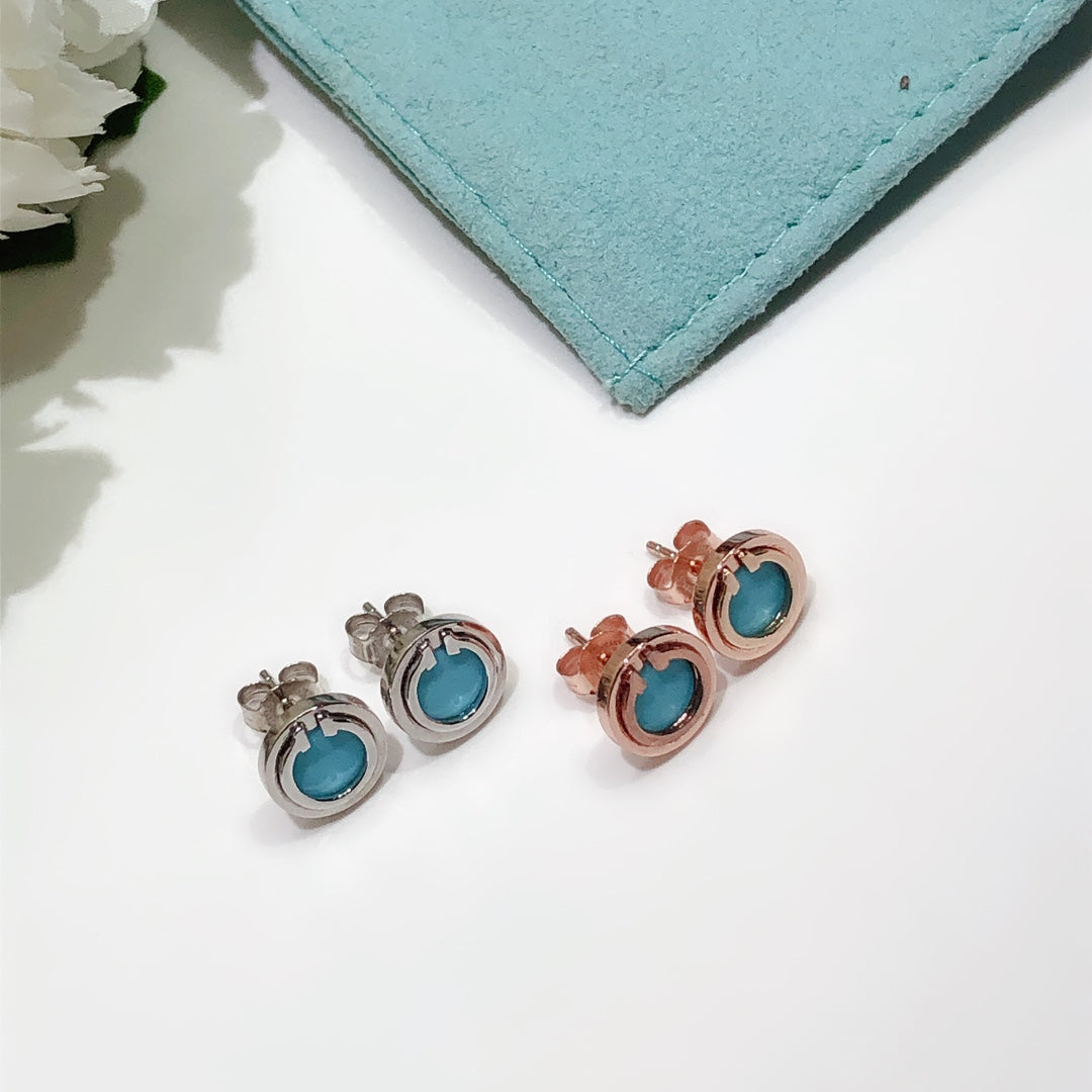 [Lume Jewelry]TURQUOISE CIRCLE WHITE GOLD EARRINGS