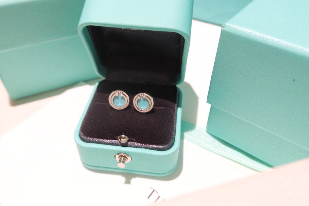 [Lume Jewelry]TURQUOISE CIRCLE WHITE GOLD EARRINGS