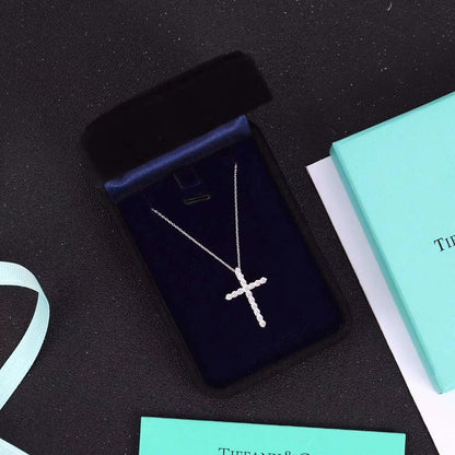 [Lume Jewelry]MOISSANITE STONE CROSS PENDANT NECKLACE SIMULATED DIAMOND CROSS CHOKER