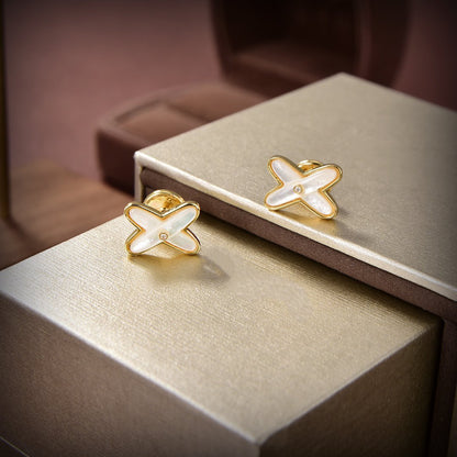 ¡®Lume Jewelry¡¯JEUX DE WHITE MOP GOLD DIAMOND EARRINGS