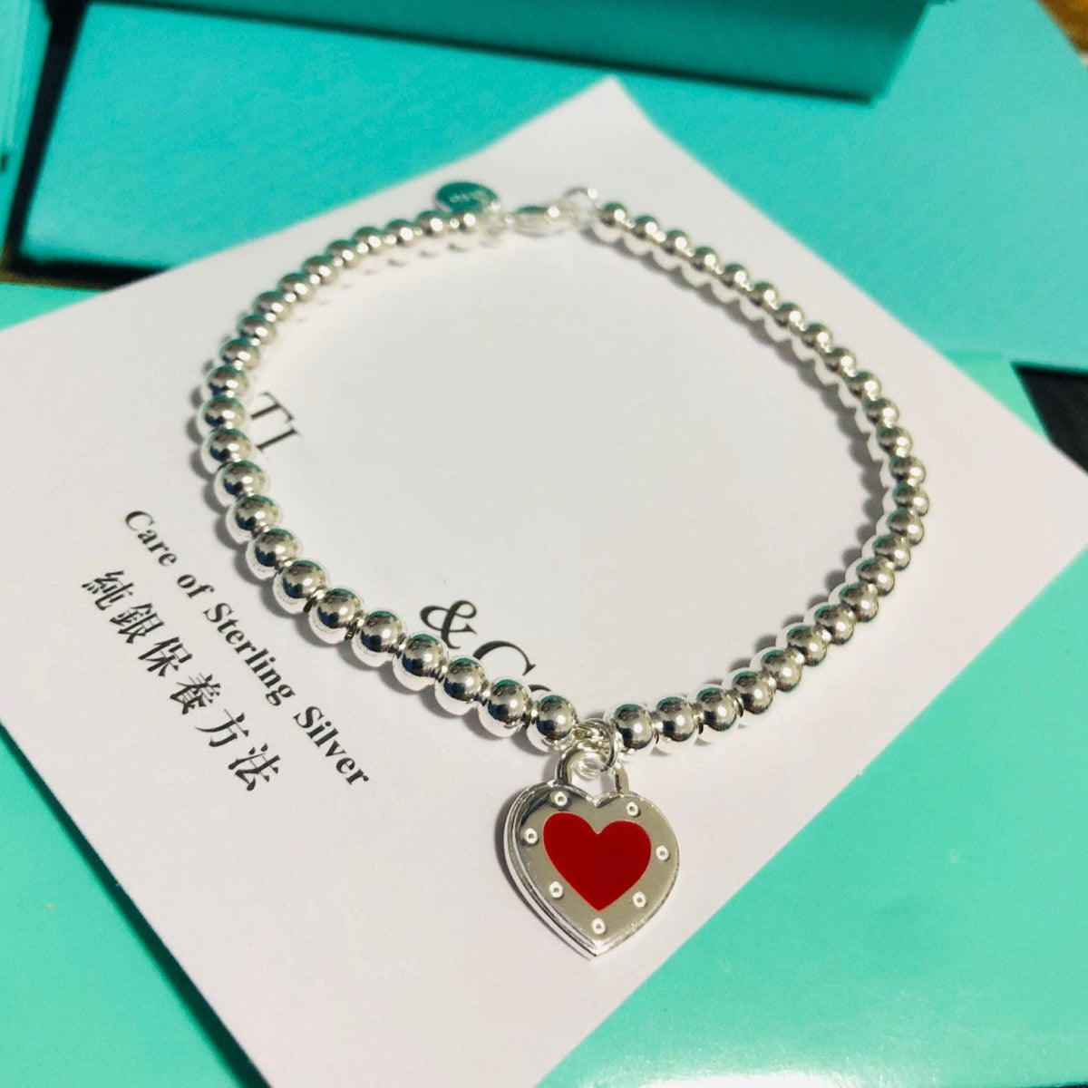 [Lume Jewelry]LOVE TIFFANY RED HEART TAG BEAD BRACELET