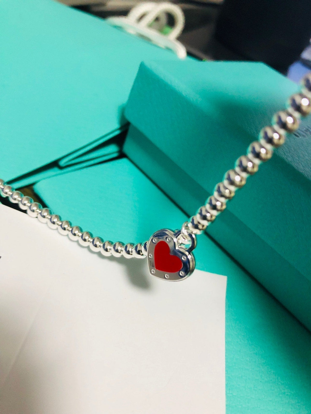 [Lume Jewelry]LOVE TIFFANY RED HEART TAG BEAD BRACELET
