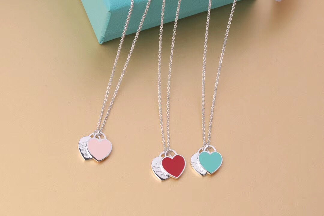 [Lume Jewelry]DOUBLE HEART TAG PENDANT SILVER MINI NECKLACE