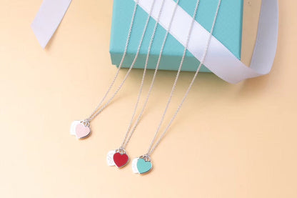 [Lume Jewelry]DOUBLE HEART TAG PENDANT SILVER MINI NECKLACE