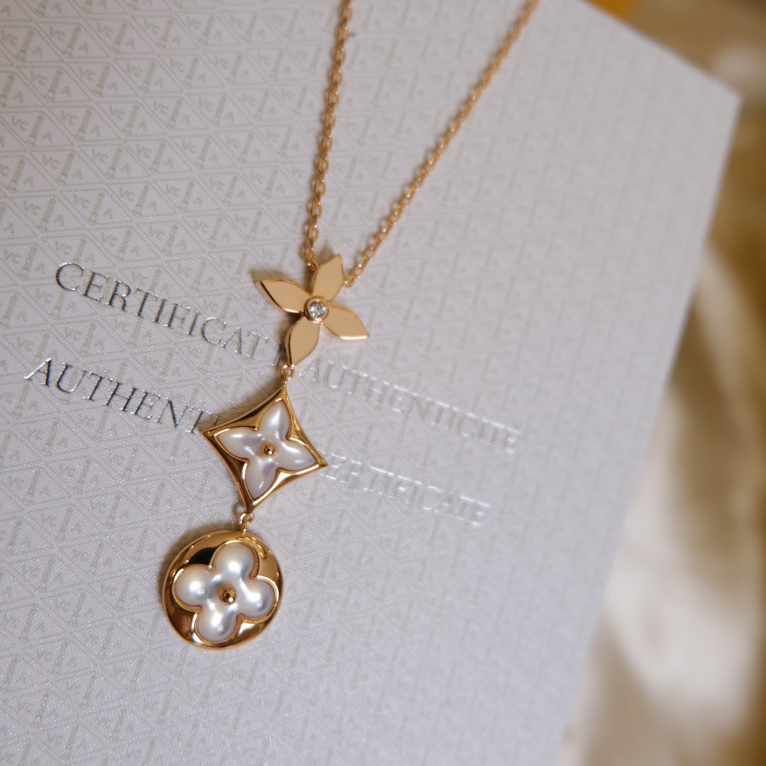 ¡®Lume Jewelry¡¯COLOR BLOSSOM LARIAT NECKLACE PINK GOLD WHITE MOTHER PEARL AND DIAMOND
