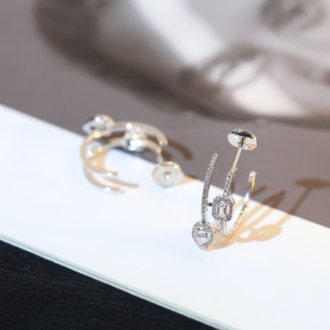 [Lume Jewelry]CREOLES MY TWIN 2 RANGS SILVER DIAMOND EARRINGS
