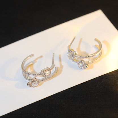 [Lume Jewelry]CREOLES MY TWIN 2 RANGS SILVER DIAMOND EARRINGS