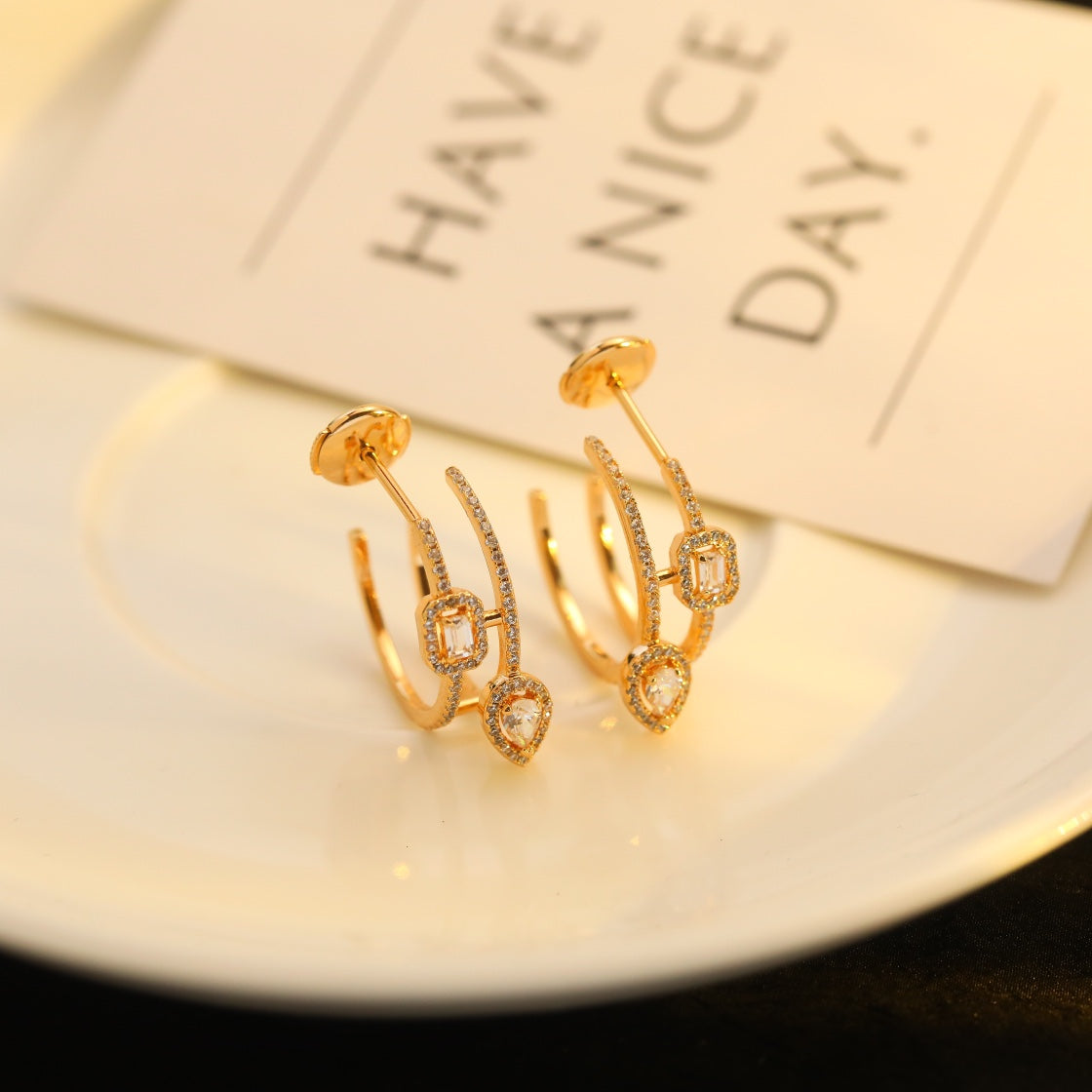 [Lume Jewelry]CREOLES MY TWIN 2 RANGS SILVER DIAMOND EARRINGS