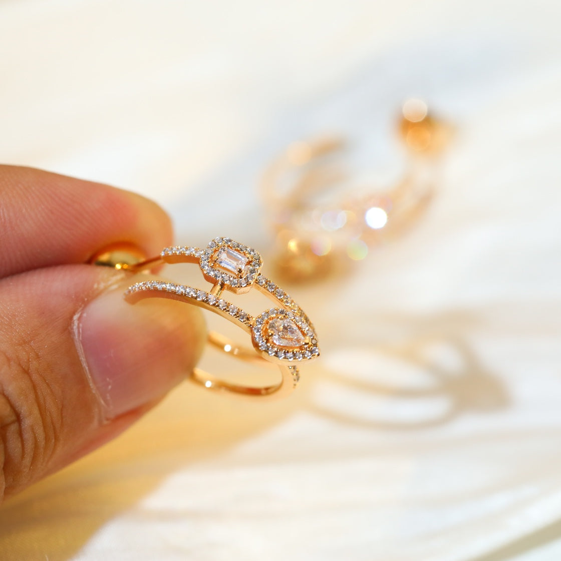 [Lume Jewelry]CREOLES MY TWIN 2 RANGS SILVER DIAMOND EARRINGS