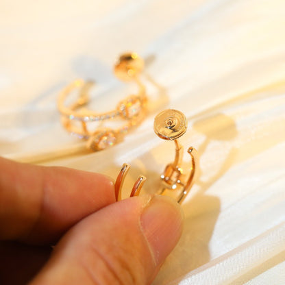 [Lume Jewelry]CREOLES MY TWIN 2 RANGS SILVER DIAMOND EARRINGS