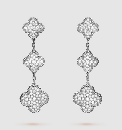 ¡®Lume Jewelry¡¯CLOVER 3 MOTIF DIAMOND SILVER DROP EARRINGS