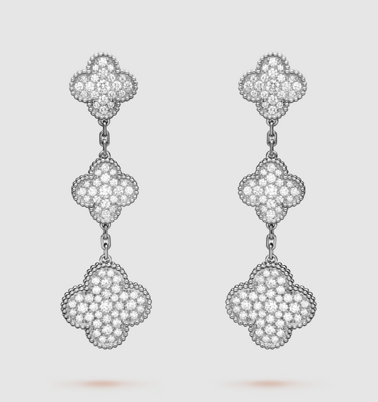 ¡®Lume Jewelry¡¯CLOVER 3 MOTIF DIAMOND SILVER DROP EARRINGS