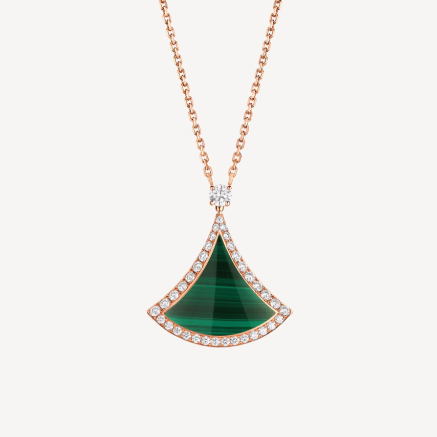 [Lume Jewelry]DREAM MALACHITE DIAMOND PAVED PINK GOLD NECKLACE