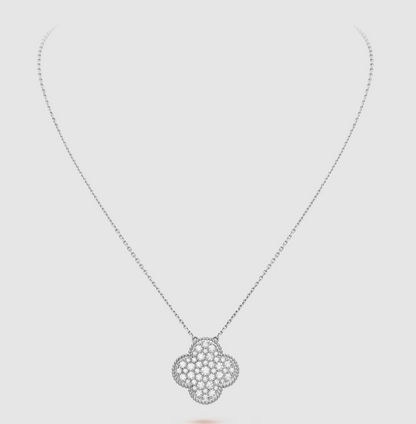 ¡®Lume Jewelry¡¯CLOVER 25MM LARGE PENDANT DIAMOND PAVED SILVER NECKLACE