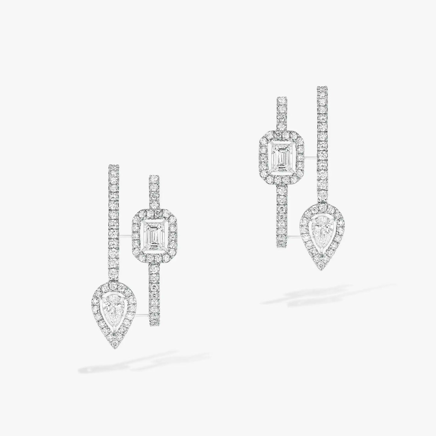 [Lume Jewelry]CREOLES MY TWIN 2 RANGS SILVER DIAMOND EARRINGS