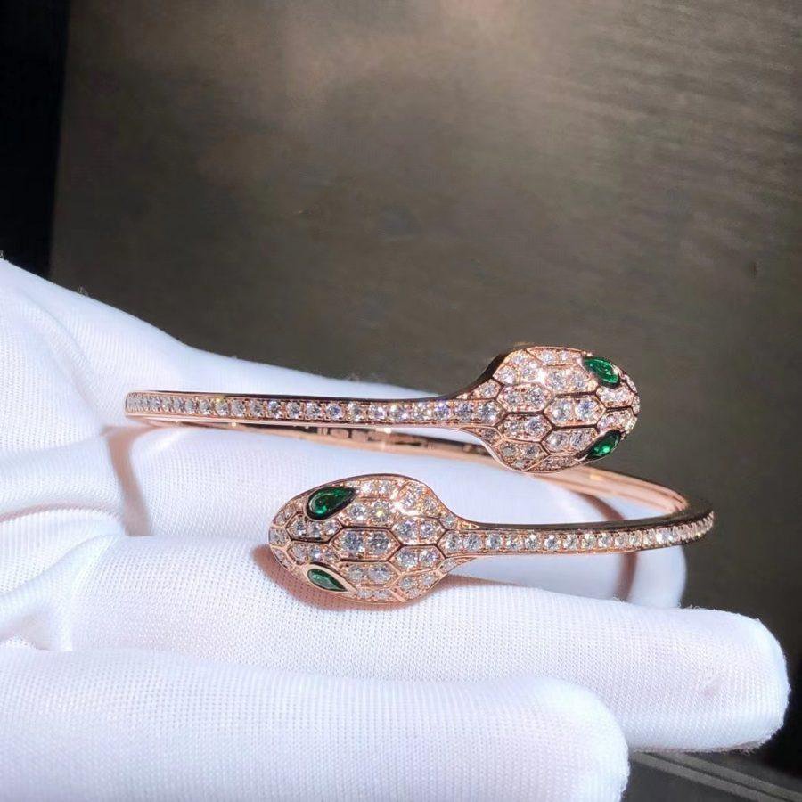 [Lume Jewelry]SERPENTI BRACELET PINK GOLD MALACHITE DIAMOND DOUBLE SNAKE