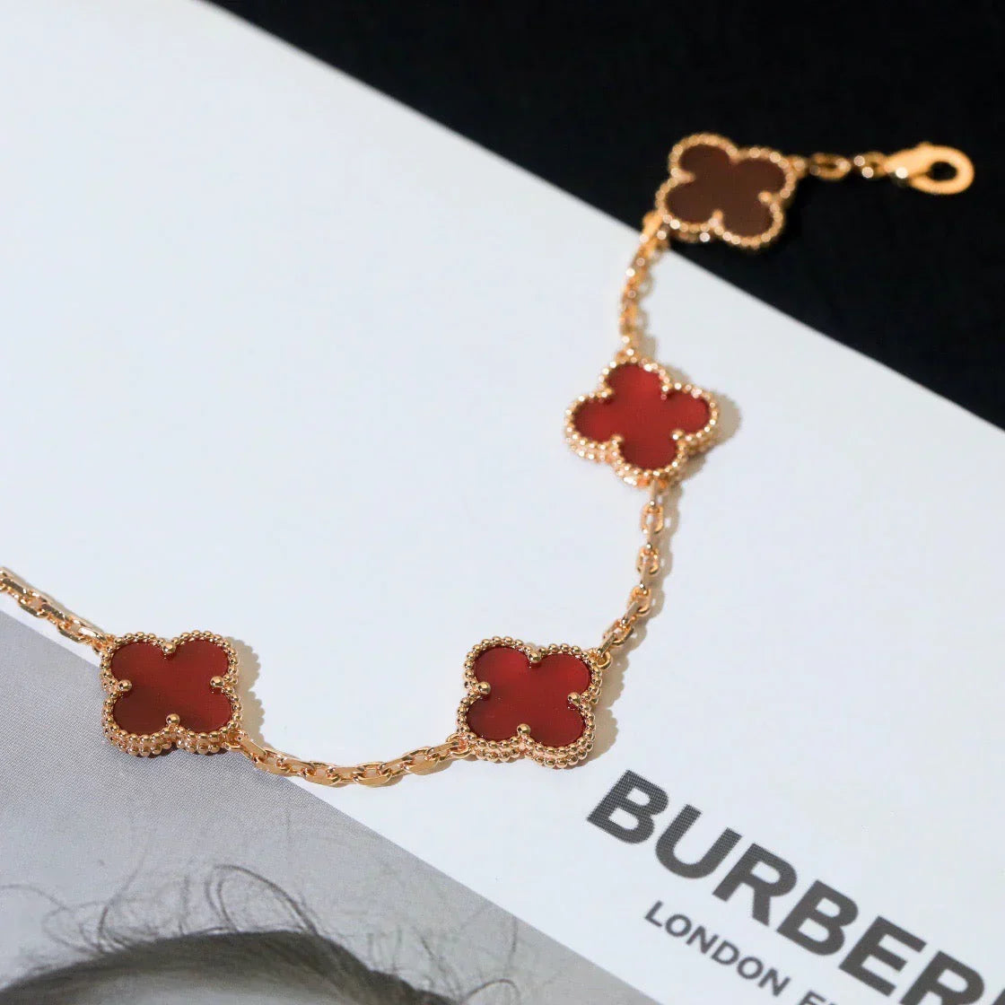 [Lume Jewelry]New  CLOVER 5 MOTIF RED CORNELIAN BRACELET COLLECTION
