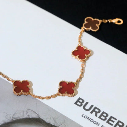 [Lume Jewelry]New  CLOVER 5 MOTIF RED CORNELIAN BRACELET COLLECTION