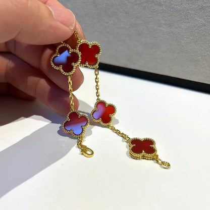 [Lume Jewelry]New  CLOVER 5 MOTIF RED CORNELIAN BRACELET COLLECTION