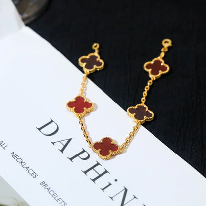 [Lume Jewelry]New  CLOVER 5 MOTIF RED CORNELIAN BRACELET COLLECTION
