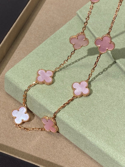 [Lume Jewelry] Pink Necklace with Ten Clover Designs