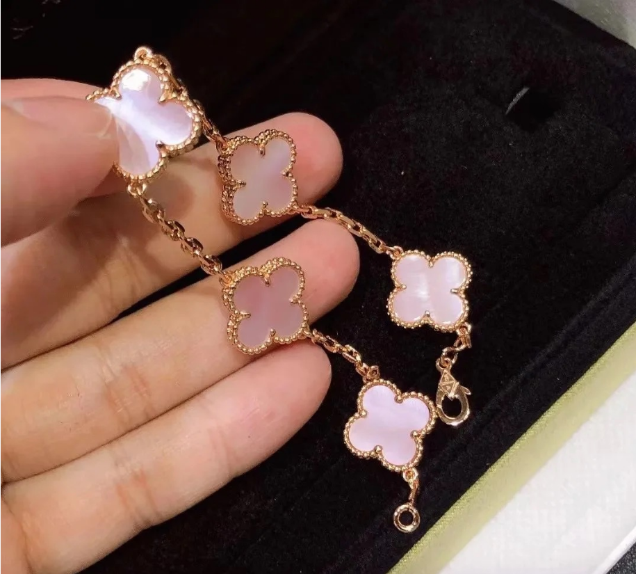 [Lume Jewelry]CLOVER 5 MOTIFS Pink  AGATE  BRACELET