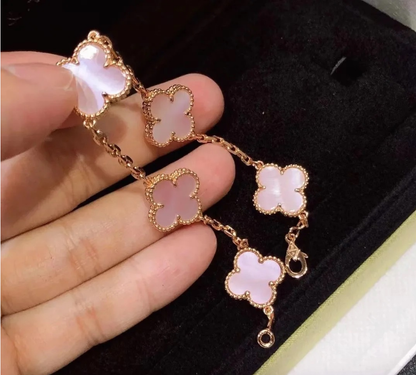[Lume Jewelry]CLOVER 5 MOTIFS Pink  AGATE  BRACELET