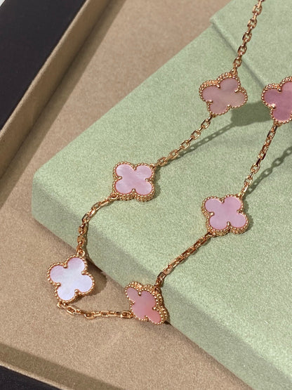[Lume Jewelry] Pink Necklace with Ten Clover Designs