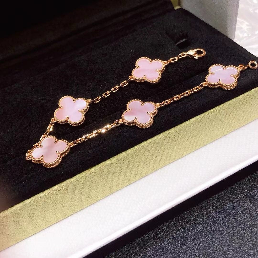 [Lume Jewelry]CLOVER 5 MOTIFS Pink  AGATE  BRACELET