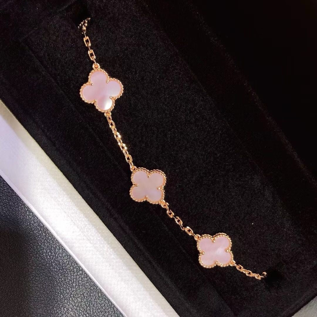 [Lume Jewelry]CLOVER 5 MOTIFS Pink  AGATE  BRACELET