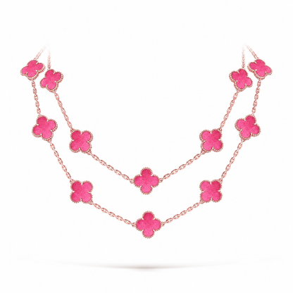 [Lume Jewelry] NEW CLOVER 20 MOTIFS PINK ENAMEL NECKLACE