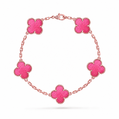 [Lume Jewelry]NEW CLOVER 5 MOTIFS PINK ENAMEL BRACELET
