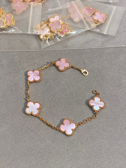 [Lume Jewelry]CLOVER 5 MOTIFS Pink  AGATE  BRACELET