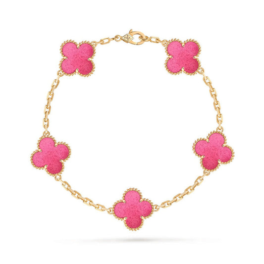 [Lume Jewelry]NEW CLOVER 5 MOTIFS PINK ENAMEL BRACELET