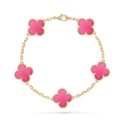 [Lume Jewelry]NEW CLOVER 5 MOTIFS PINK ENAMEL BRACELET