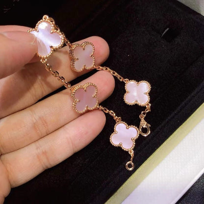 [Lume Jewelry]CLOVER 5 MOTIFS Pink  AGATE  BRACELET