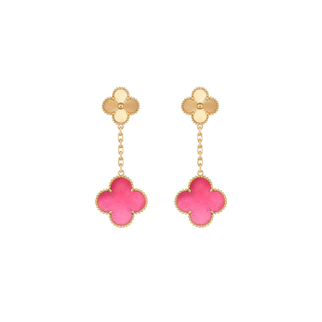 [Lume Jewelry]NEW CLOVER 2 MOTIF PINK ENAMEL EARRINGS