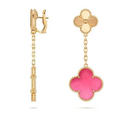[Lume Jewelry]NEW CLOVER 2 MOTIF PINK ENAMEL EARRINGS