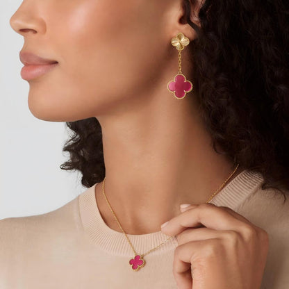 [Lume Jewelry]NEW CLOVER 2 MOTIF PINK ENAMEL EARRINGS