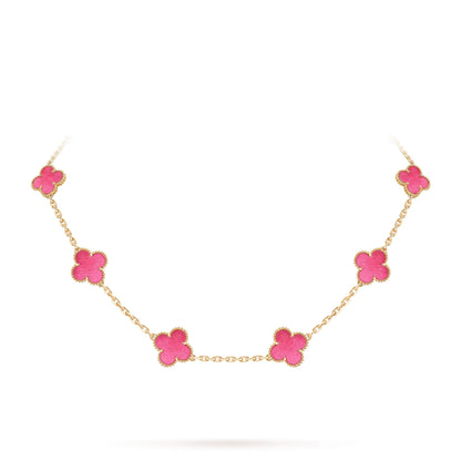 [Lume Jewelry]NEW CLOVER 10 MOTIFS PINK ENAMEL NECKLACE