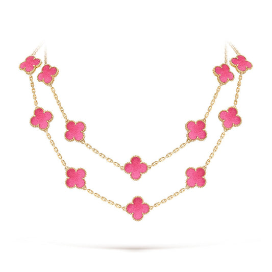 [Lume Jewelry] NEW CLOVER 20 MOTIFS PINK ENAMEL NECKLACE