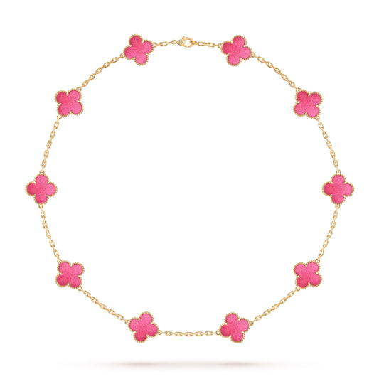[Lume Jewelry]NEW CLOVER 10 MOTIFS PINK ENAMEL NECKLACE
