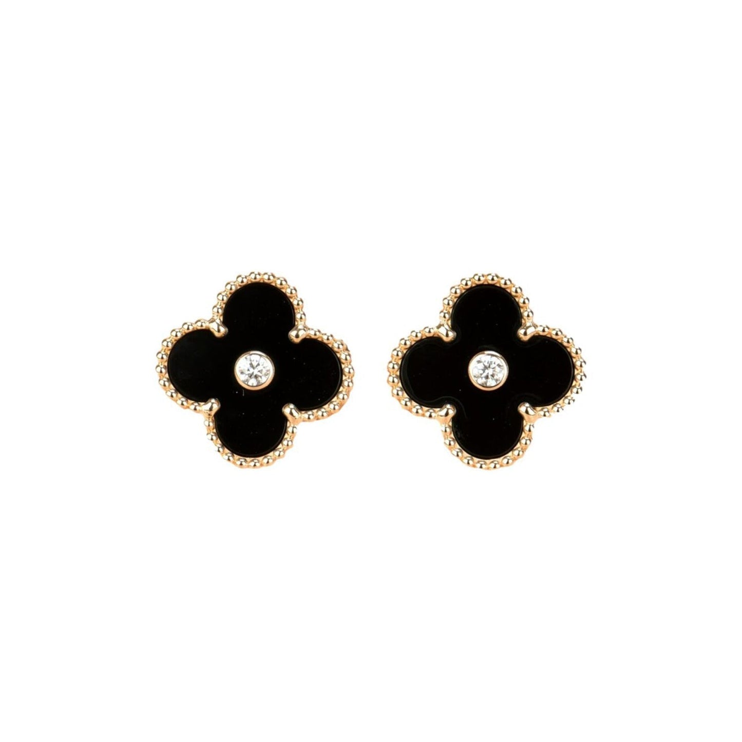 ¡®Lume Jewelry¡¯CLOVER MEDIUM 1 MOTIFS ONYX DIAMOND EARRINGS