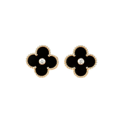 ¡®Lume Jewelry¡¯CLOVER MEDIUM 1 MOTIFS ONYX DIAMOND EARRINGS