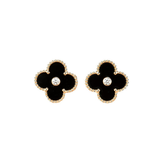 ¡®Lume Jewelry¡¯CLOVER MEDIUM 1 MOTIFS ONYX DIAMOND EARRINGS