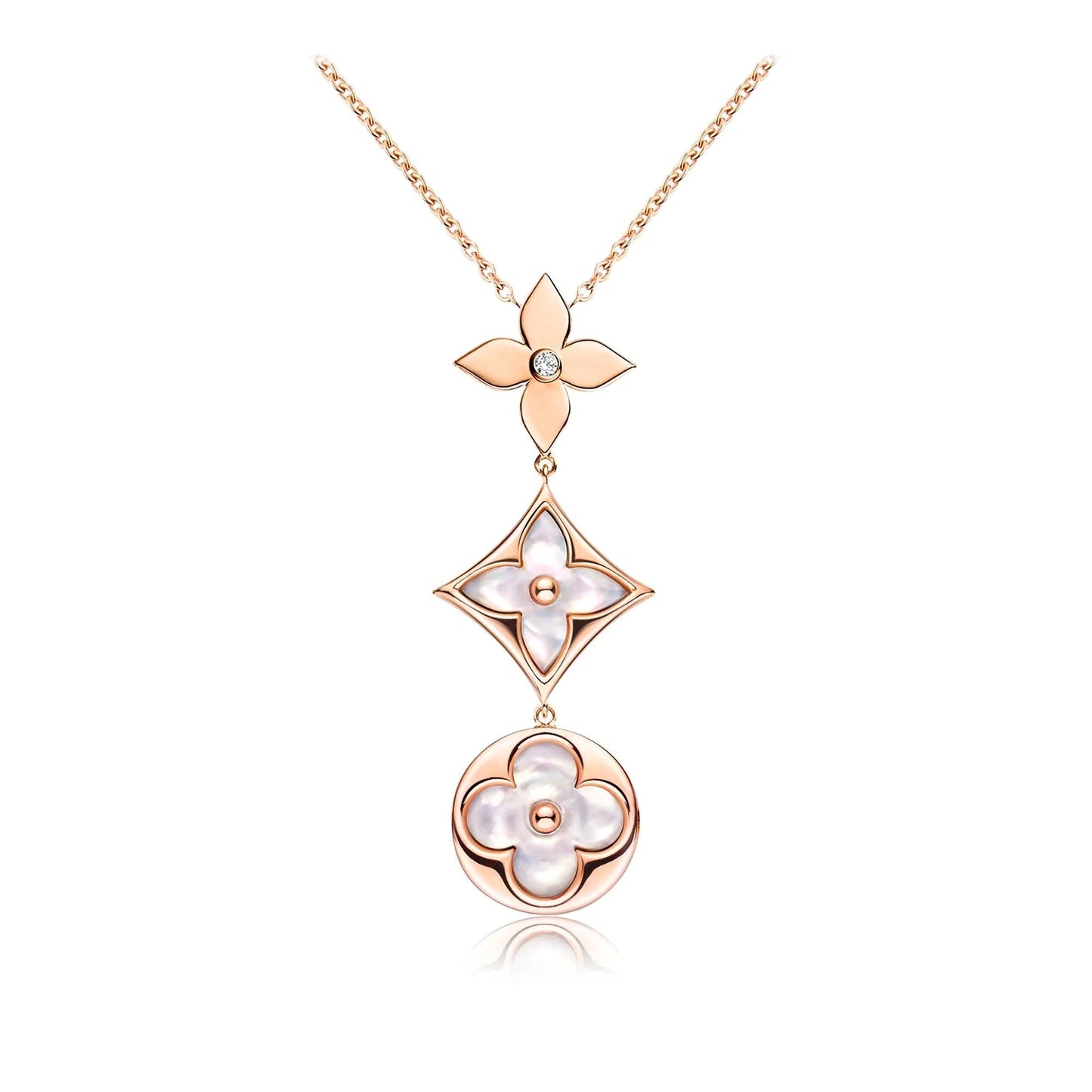¡®Lume Jewelry¡¯COLOR BLOSSOM LARIAT NECKLACE PINK GOLD WHITE MOTHER PEARL AND DIAMOND